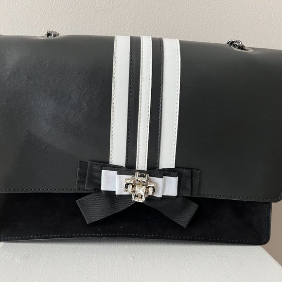 ANNE FONTAINE BLACK / WHITE ONIGHT CRYSTAL EMBELLISHED CALFKSIN LEATHER AND SUED - Picture 9 of 12